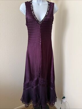 Komarov Lace Yoke Smocked Maxi Dress in Plum M